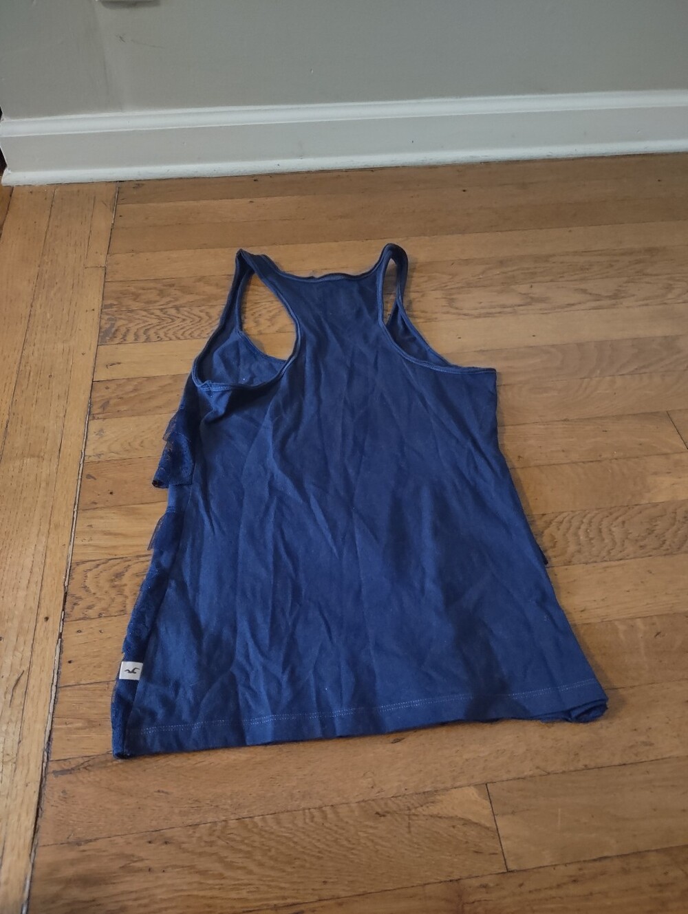 hollister navy blue racerback tank tiered lace ruffle front y2k early 2000s xs - Picture 2 of 6